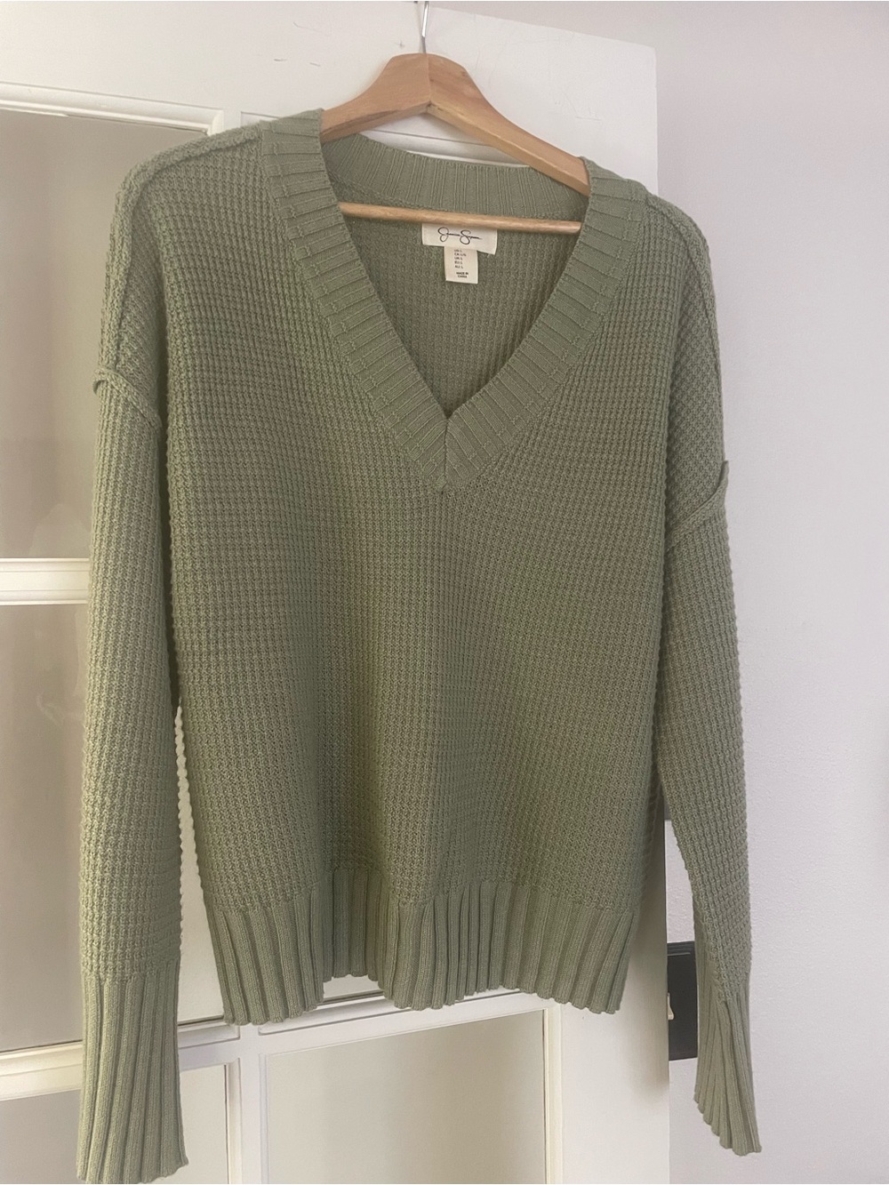 Jessica Simpson Olive Green V-Neck Knit Sweater